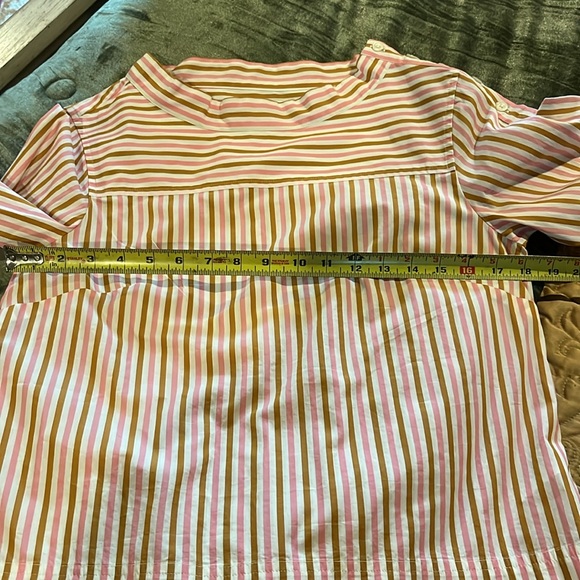 SALE! J Crew NWT Sz 2 Women's Funnel-Neck Drop Hem Striped Pink Brown White Top - Picture 9 of 17